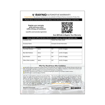 Rayno Automotive Warranty Card