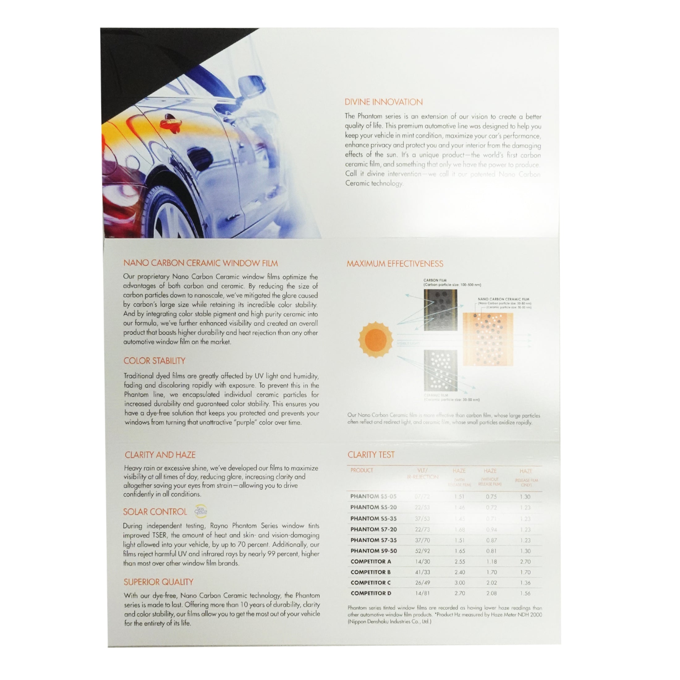 Phantom Automotive Window Film Trifold Brochure